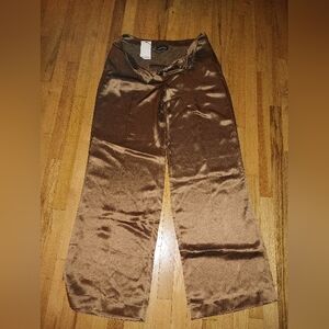 Retrofete Eliza Cognac Satin Wide-Leg Pants